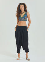 Black Women's Shalwar with Gimp Detailed Elastic Pocket on the Leg 4480