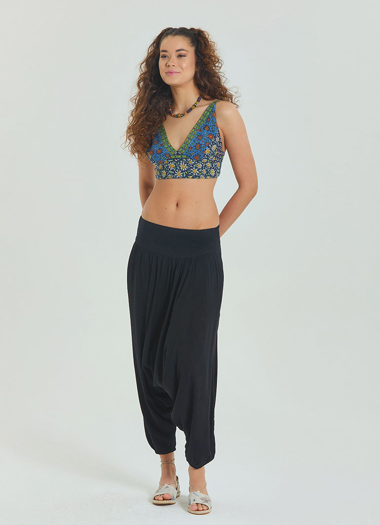 Black Women's Shalwar with Gimp Detailed Elastic Pocket on the Leg 4480