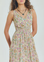 Double Breasted Collar Long Beige Dress with Slit from the Yoke 4561