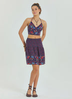Floral Print Elastic Waist Ruffled Hem Pull On Mini Skirt