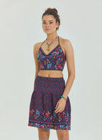 Floral Print Elastic Waist Ruffled Hem Pull On Mini Skirt