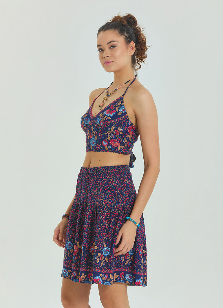 Floral Print Elastic Waist Ruffled Hem Pull On Mini Skirt