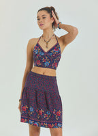 Floral Print Elastic Waist Ruffled Hem Pull On Mini Skirt