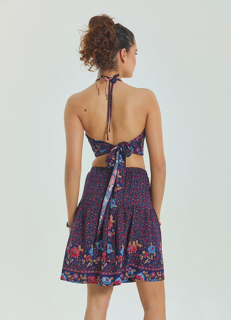 Floral Print Elastic Waist Ruffled Hem Pull On Mini Skirt
