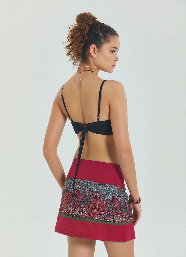 Lace Up Open Back Adjustable Black Crop Blouse 4649