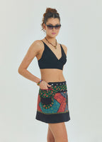 Lace Up Open Back Adjustable Black Crop Blouse 4649