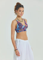Lace Up Backless Adjustable Blue Ethnic Blouse 4651