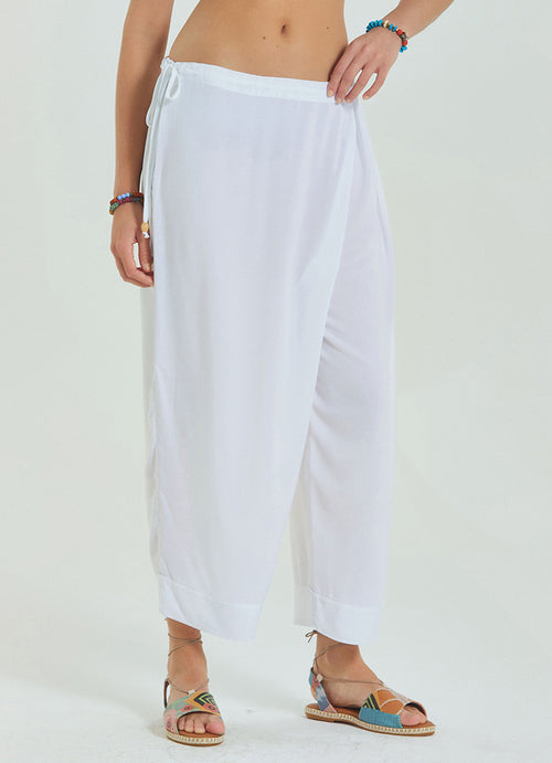 Adjustable Waist White Yoga Pants with Rope Detail 4582