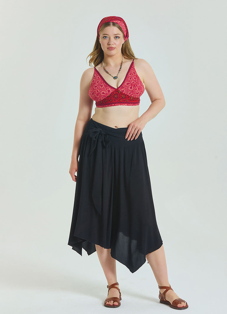 Black Plus Size Skirt with Waist Tie and Gipe Detail 4590