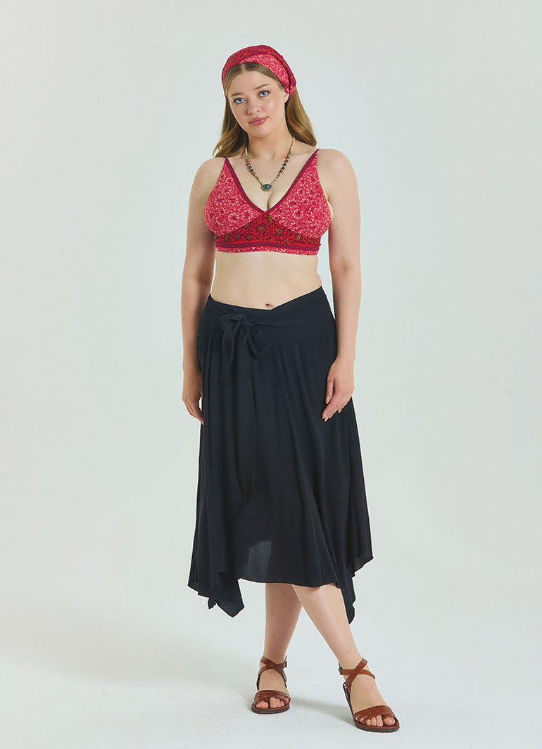 Black Plus Size Skirt with Waist Tie and Gipe Detail 4590