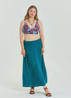Elastic Waist Drape Detailed Petrol Plus Size Skirt 4601