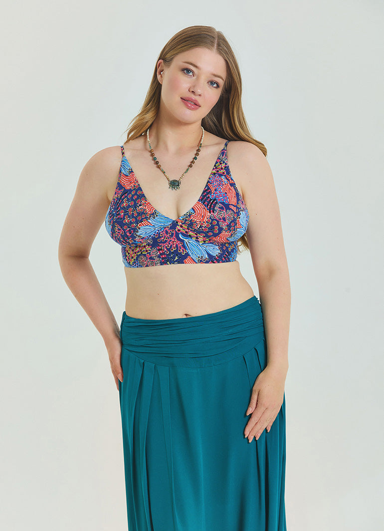 Lace Up Open Back Adjustable Blue Plus Size Blouse 4659