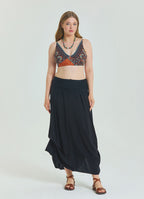 Black Plus Size Skirt with Elastic Waist and Drape Detail 4600
