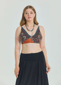 Lace Up Open Back Adjustable Brown Plus Size Blouse 4661