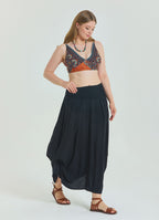 Black Plus Size Skirt with Elastic Waist and Drape Detail 4600