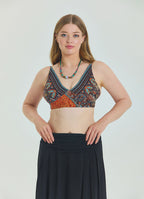 Lace Up Open Back Adjustable Brown Plus Size Blouse 4661