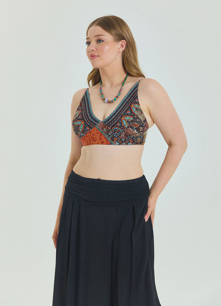 Lace Up Open Back Adjustable Brown Plus Size Blouse 4661
