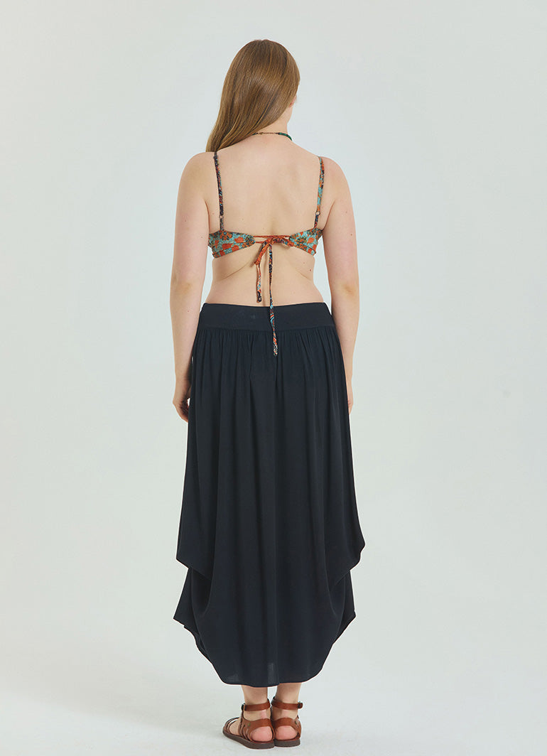 Black Plus Size Skirt with Elastic Waist and Drape Detail 4600