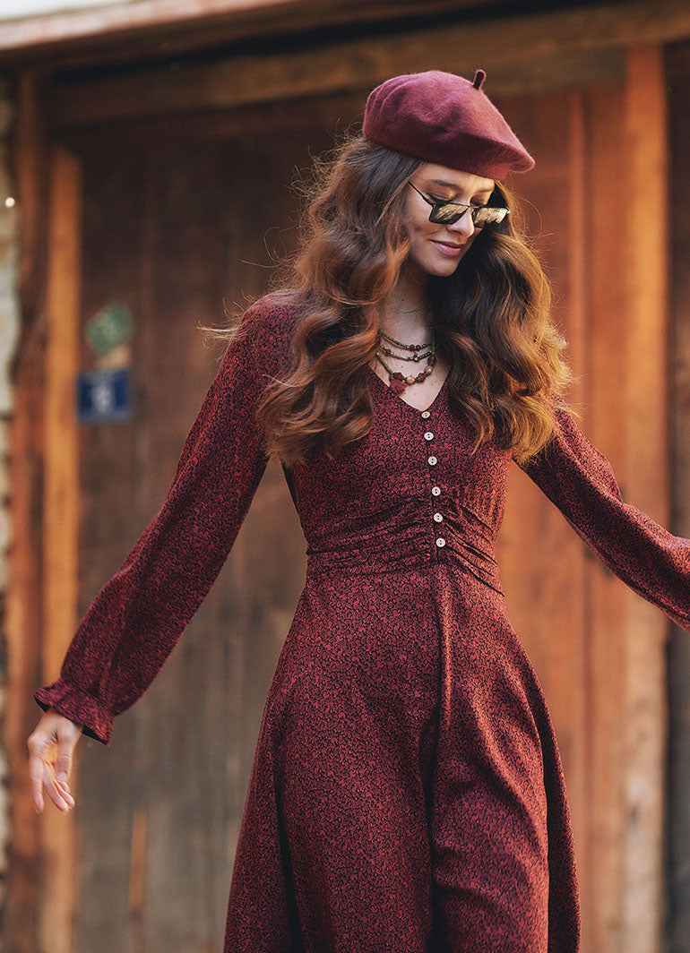 Ruffle Sleeve Paisley Print Flared Long Dress