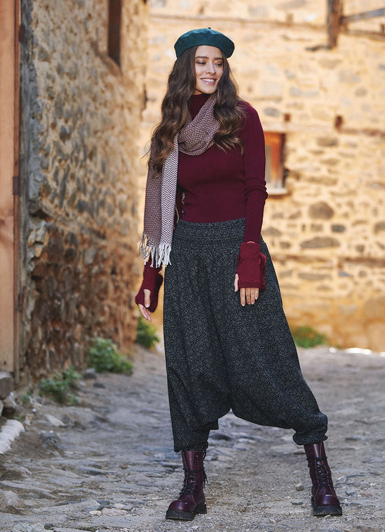 Shirred Elastic Waist and Hem Winter Harem Pants