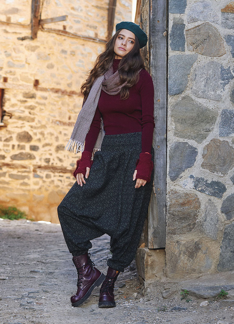 Shirred Elastic Waist and Hem Winter Harem Pants