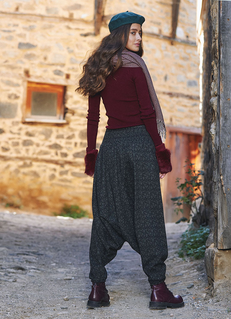 Shirred Elastic Waist and Hem Winter Harem Pants