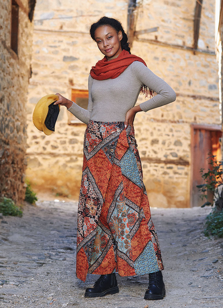 Printed Wrap Front Wide Leg Pants