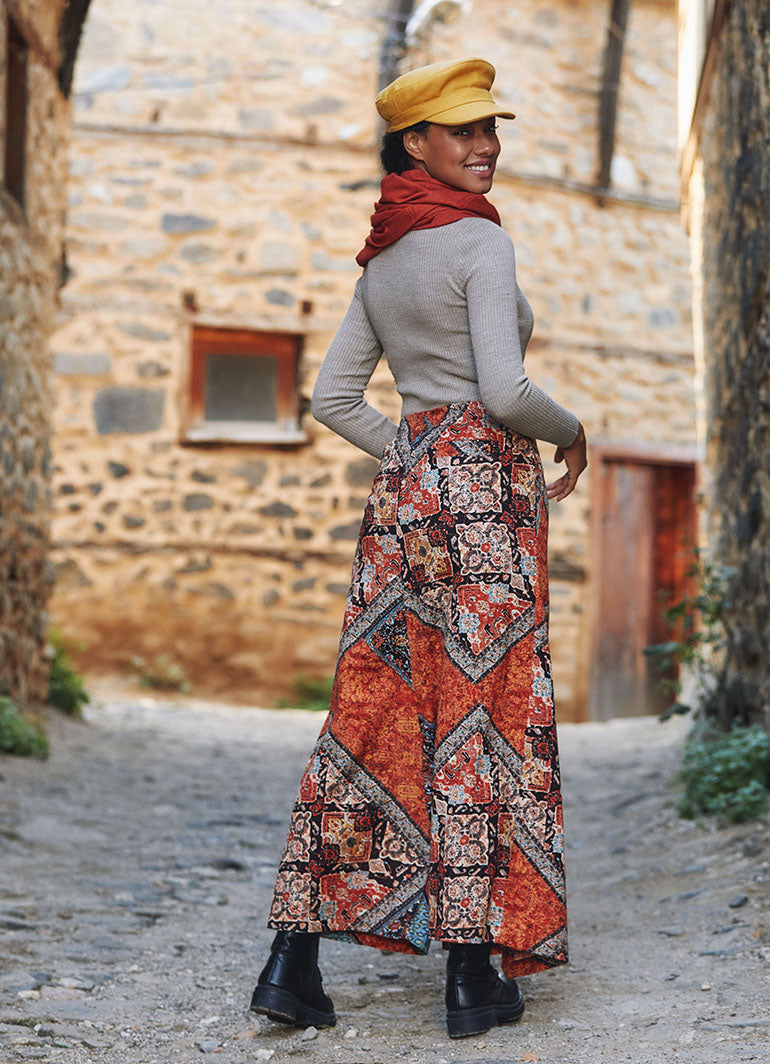 Printed Wrap Front Wide Leg Pants