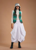 Oversized Pocket Detailed Tie Waist Boho Chic White Long Skirt