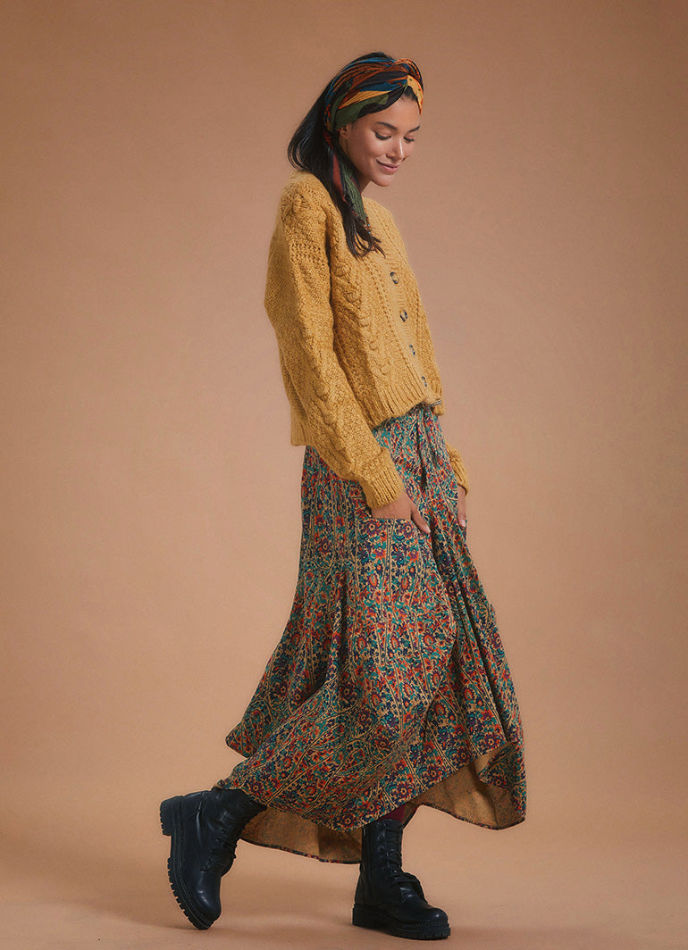 Ethnic Print Oversized Pocket Long Boho Skirt