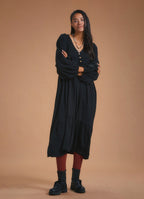 Long Puff Sleeve Black Long Tiered Dress