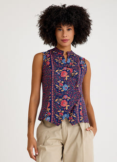 V Neck Cross Button Pink Floral Blouse 4680