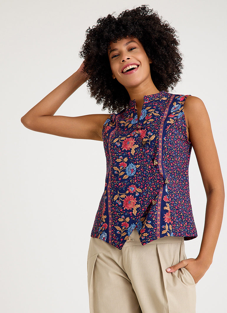 V Neck Cross Button Pink Floral Blouse 4680