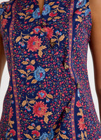 V Neck Cross Button Pink Floral Blouse 4680