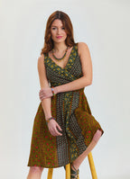 V Neck Robe Green Patterned Midi Dress 4511