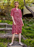 Patterned Button Detailed V Neck Half Sleeve Green Midi Dress 4448