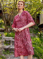 Patterned Button Detailed V Neck Half Sleeve Green Midi Dress 4448