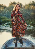 Floral Pattern Asymmetrical Hem Long Sleeve Dress