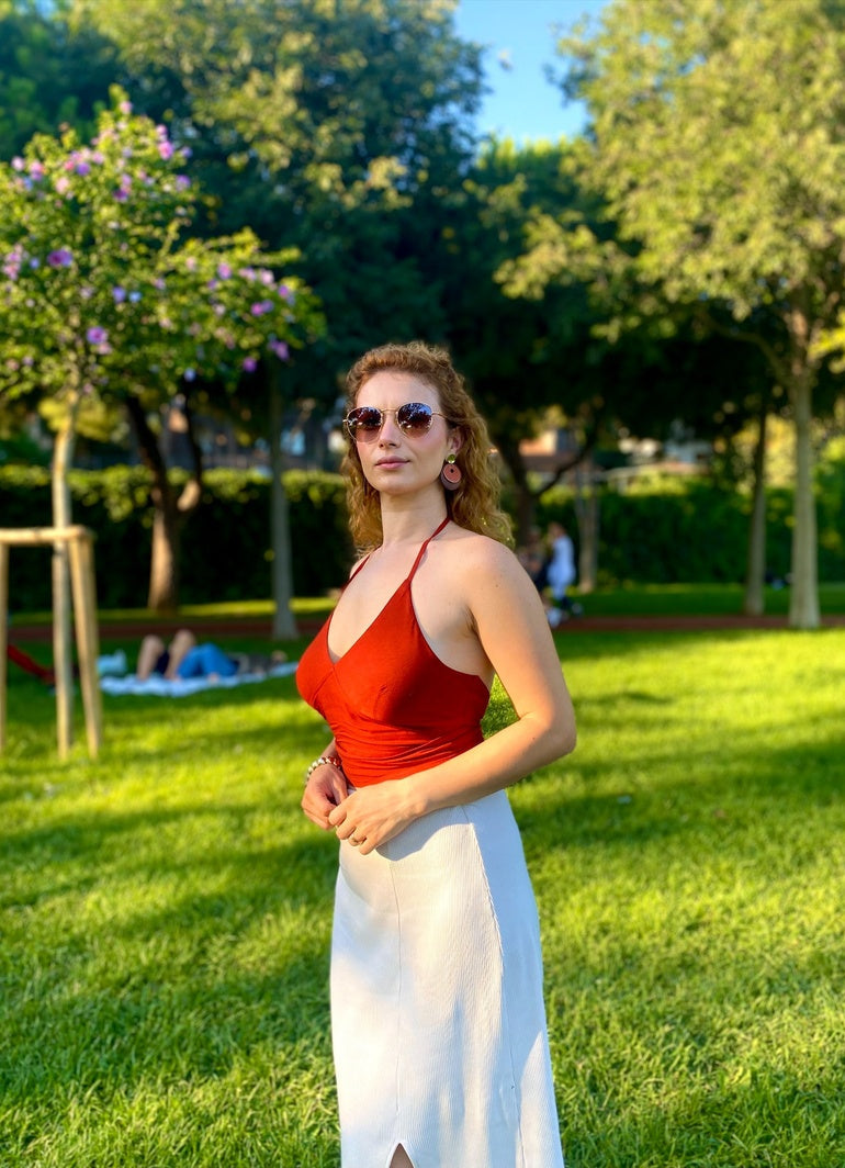 Halter Neck Open Back Terracotta Crop Blouse