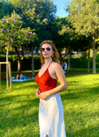 Halter Neck Open Back Terracotta Crop Blouse