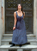 Wide Neckline Front Lace Up Navy Floral Dress 5018