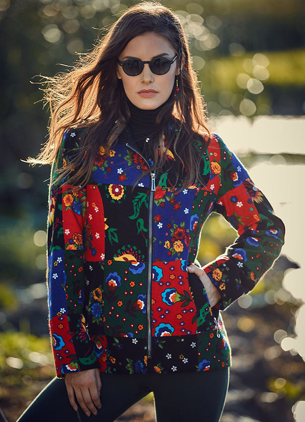 Patchwork Zip Closure Lined Hooded Woman Jacket