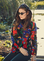 Patchwork Zip Closure Lined Hooded Woman Jacket