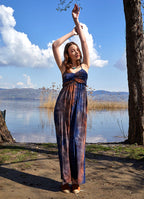 Strapless Long Navy Blue Tie Dye Daily Dress