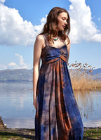 Strapless Long Navy Blue Tie Dye Daily Dress