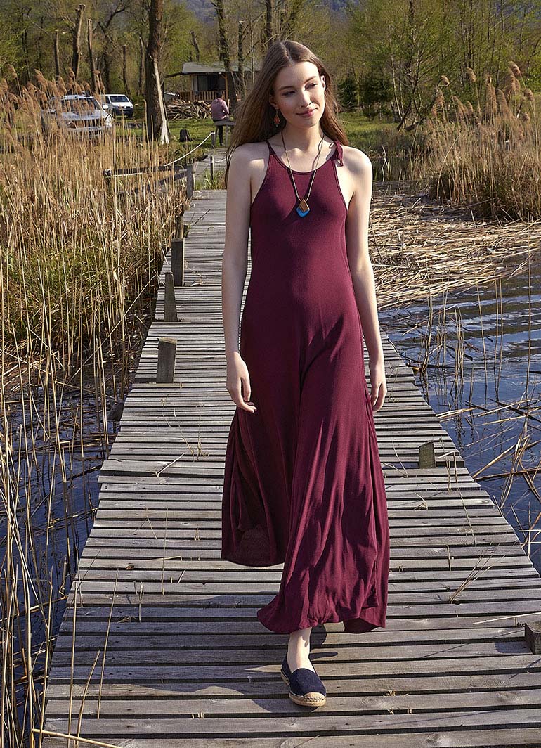 Halter Neckline Strappy Maxi Purple Sundress
