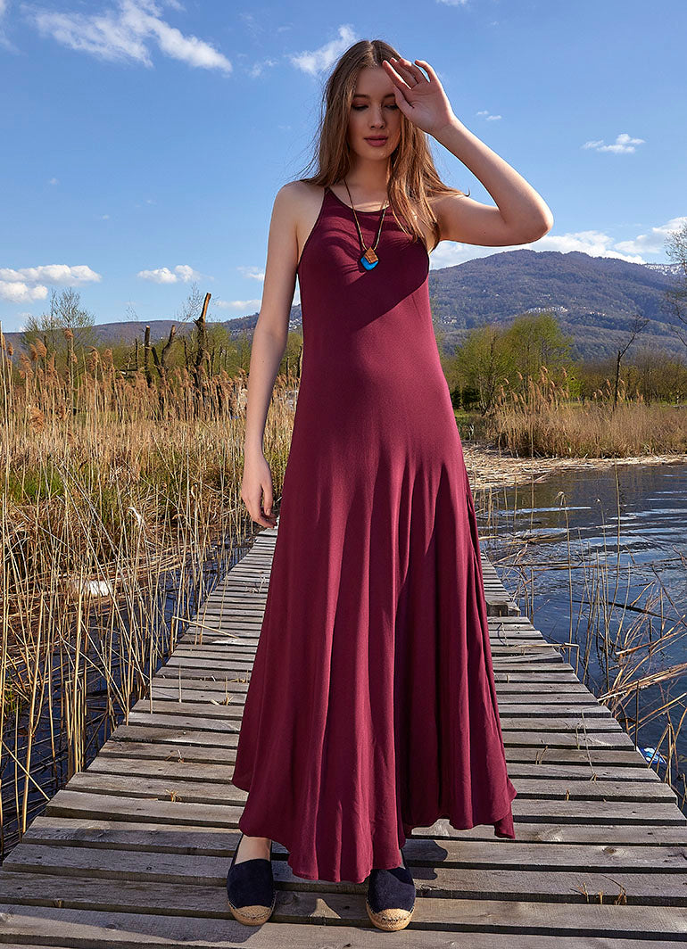Halter Neckline Strappy Maxi Purple Sundress