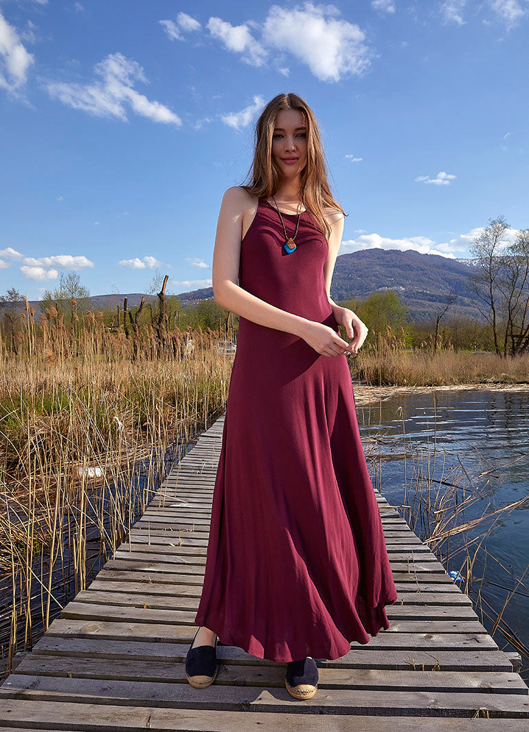 Halter Neckline Strappy Maxi Purple Sundress