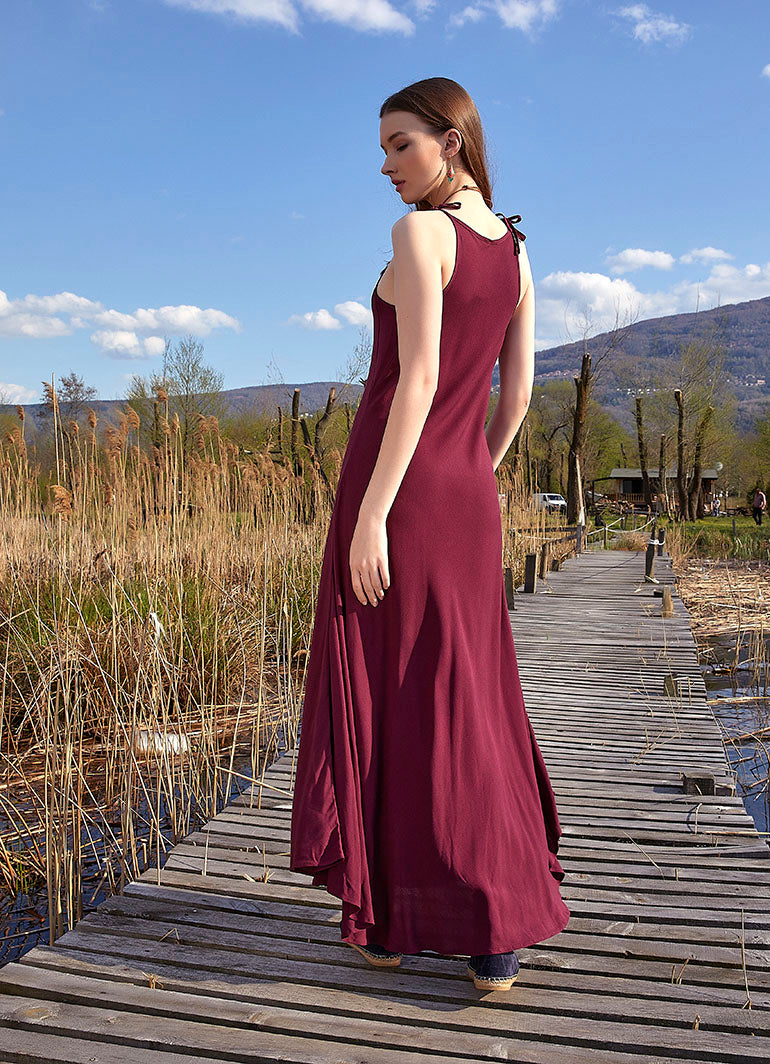 Halter Neckline Strappy Maxi Purple Sundress