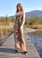 Strapless Long Khaki Tie Dye Summer Dress